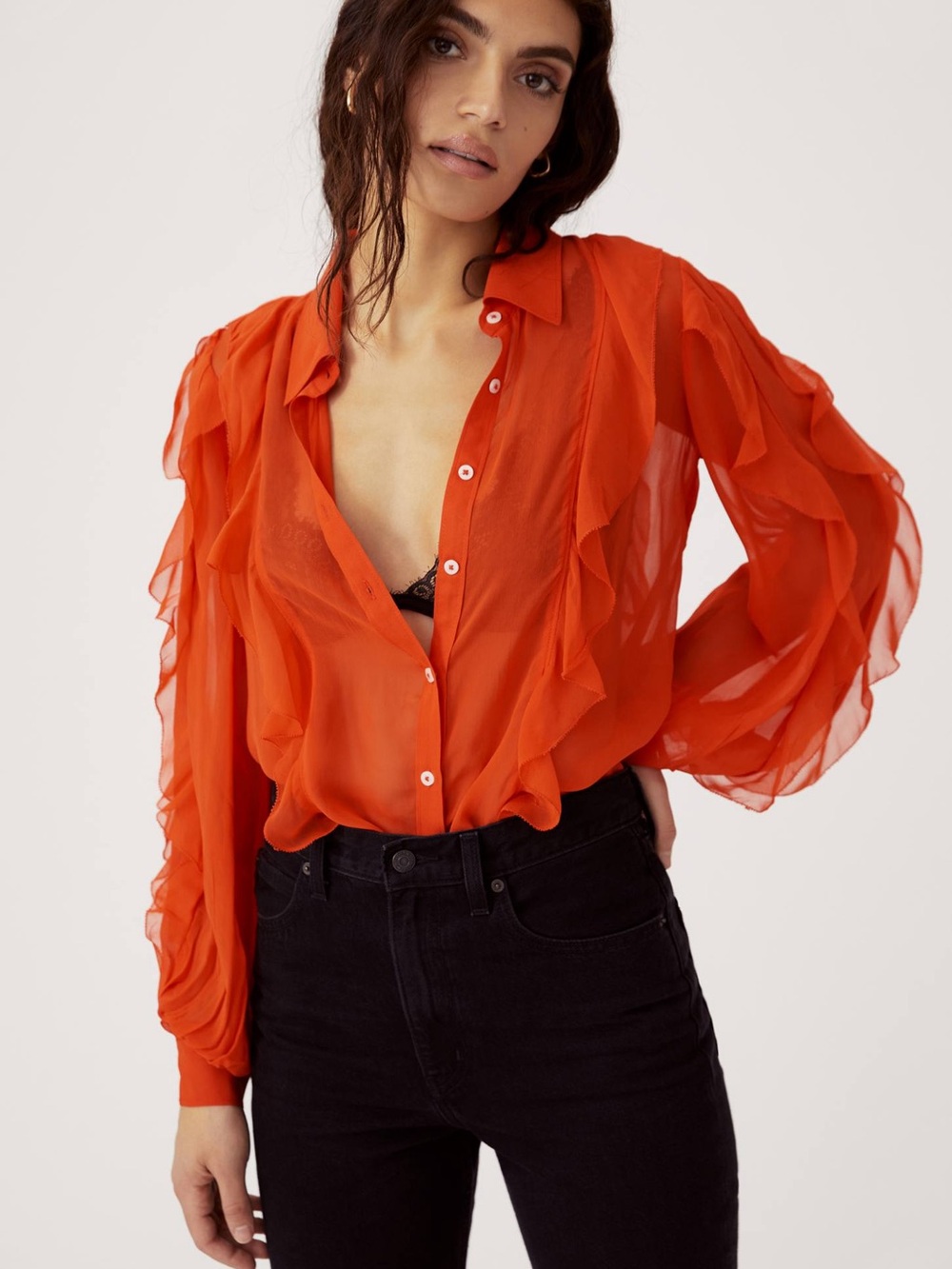 Maeve by Anthropologie Ruffled Buttondown Blouse XS